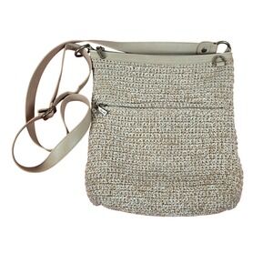 The Sak Lucia Crochet Crossbody Bag Bamboo Beige Tan  Zip Pockets Festival Boho